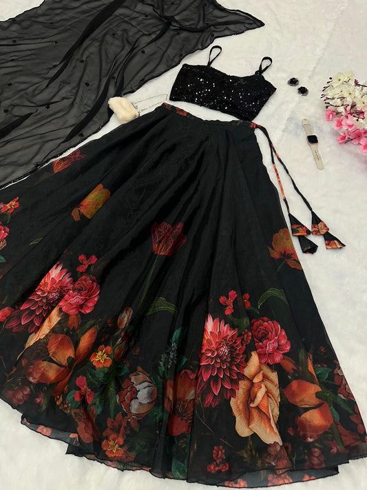 Black Color Party Wear Ready Made Lehenga Choli