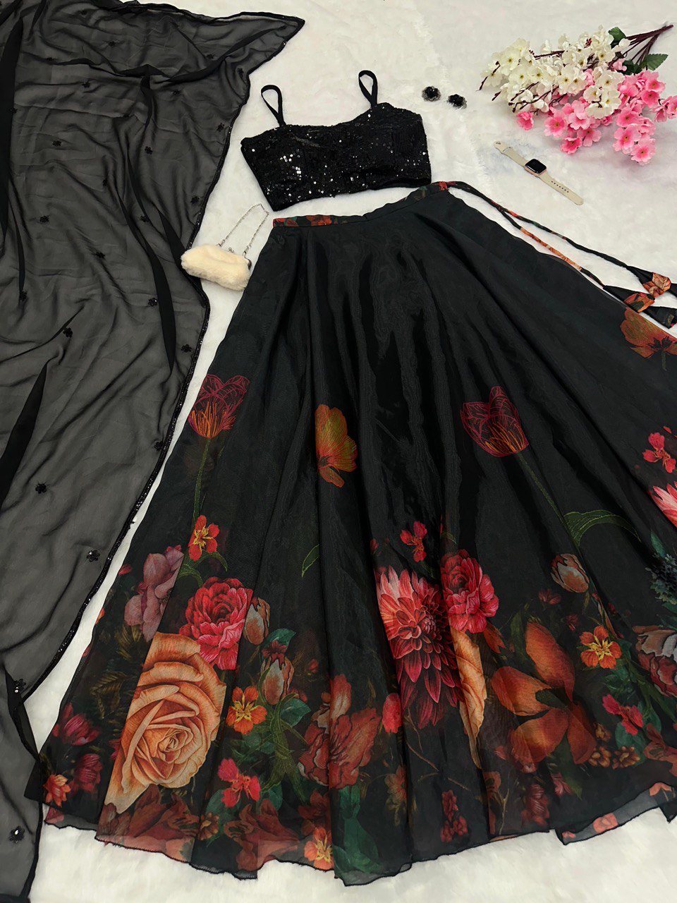 Black Color Party Wear Ready Made Lehenga Choli