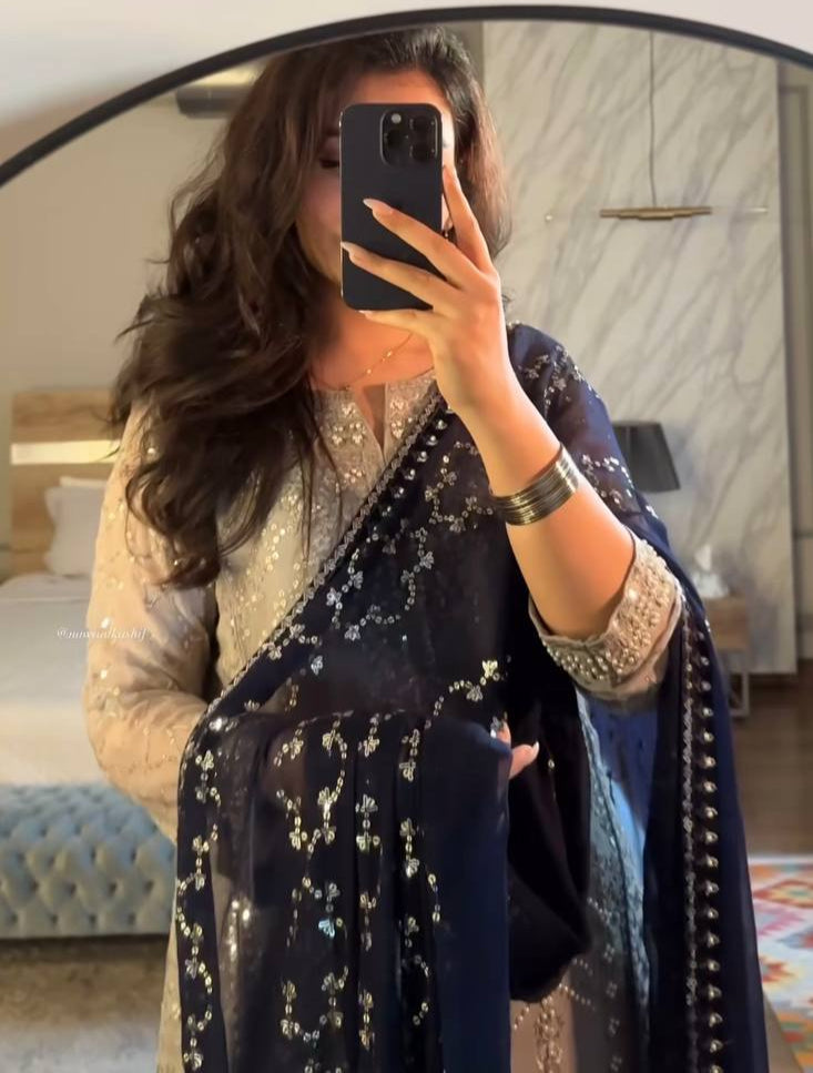 Beautiful Gray Color Georgette With Sequence Work Sharara Suit