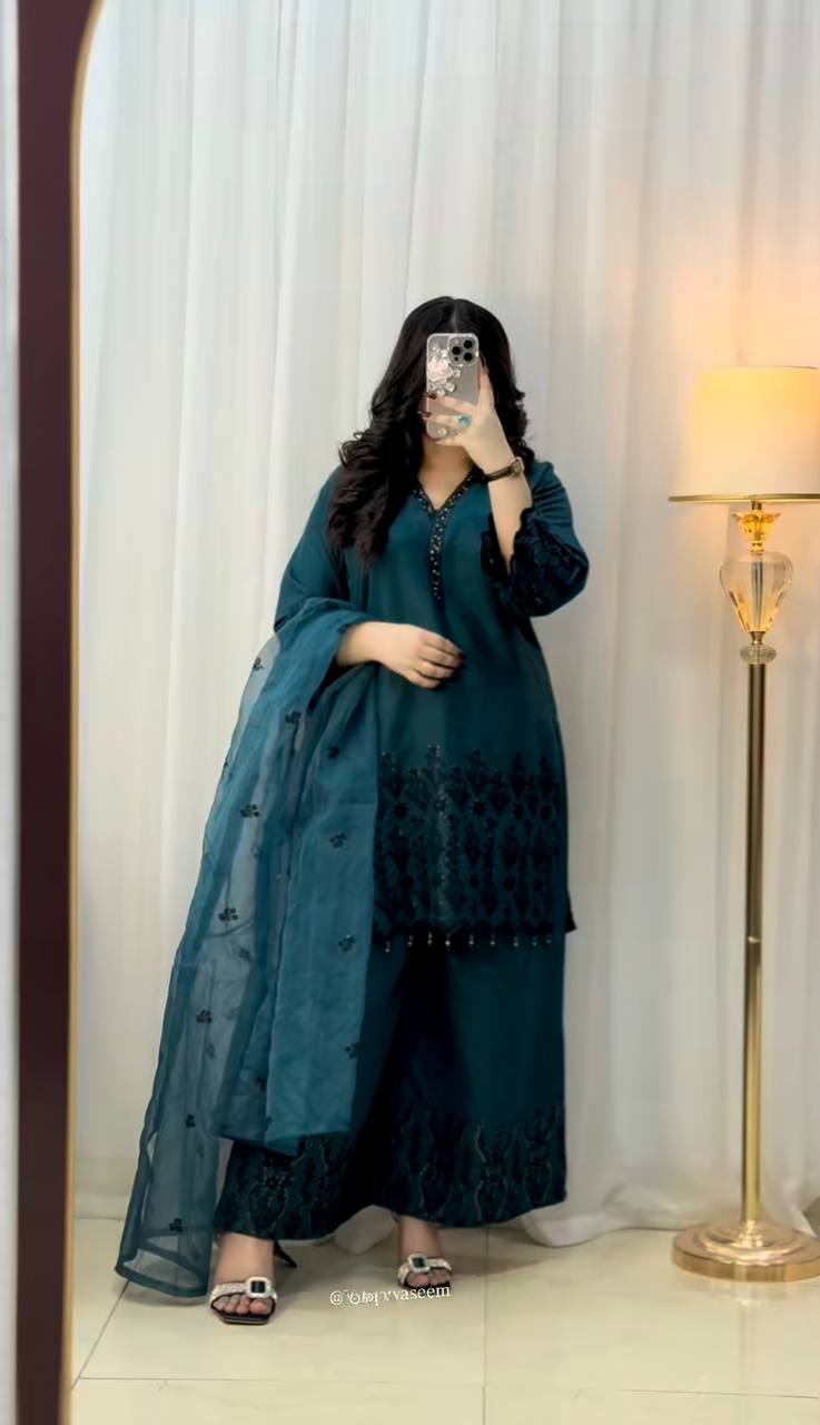 Rama Color Vichitra Silk With Embroidery And Sequence Work Suit