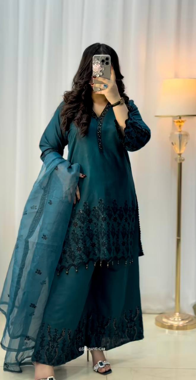 Rama Color Vichitra Silk With Embroidery And Sequence Work Suit
