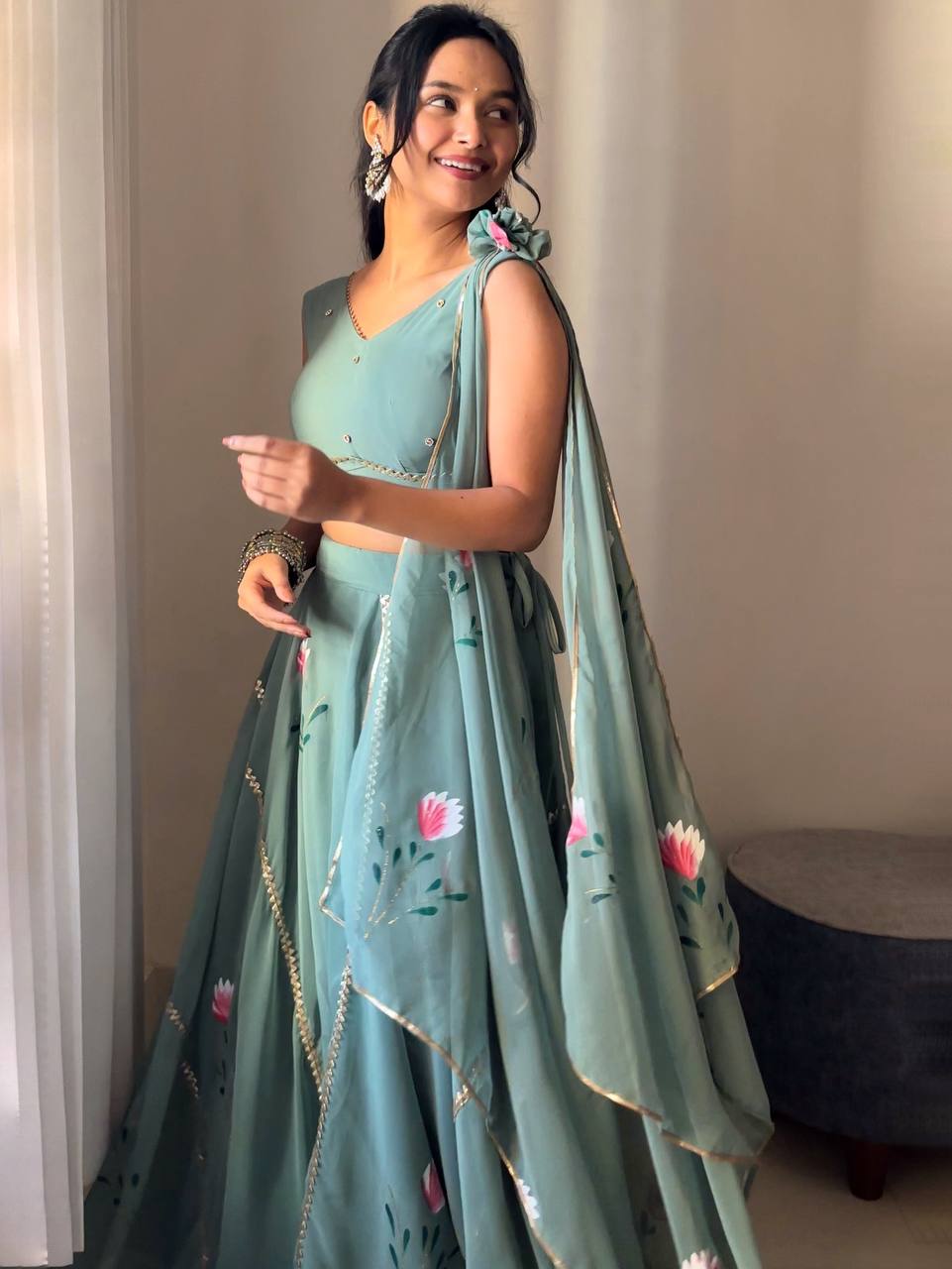 Sea Green Color Ready To Wear Lehenga Choli For Function Wear