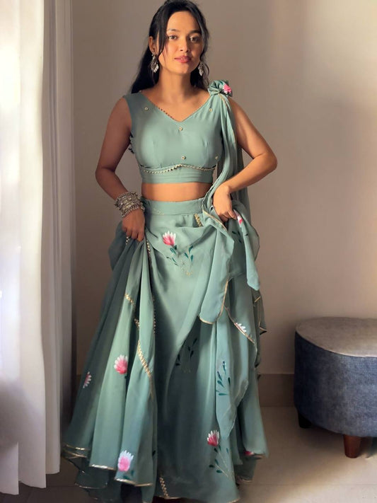 Sea Green Color Ready To Wear Lehenga Choli For Function Wear