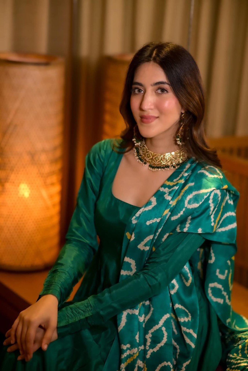 Rama Green Color Chinon Silk Anarkali Suit With Dupatta