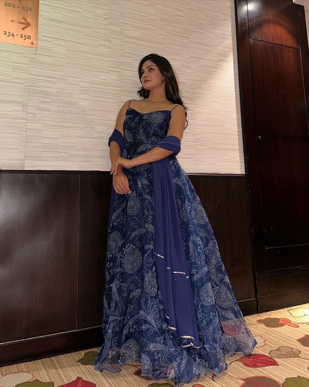 Royal Blue Color Digital Printed Gown With Dupatta