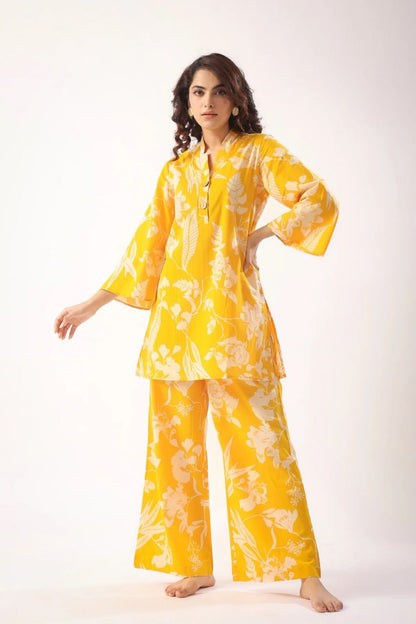 Lime Yellow Floral Design Co-Ord Set