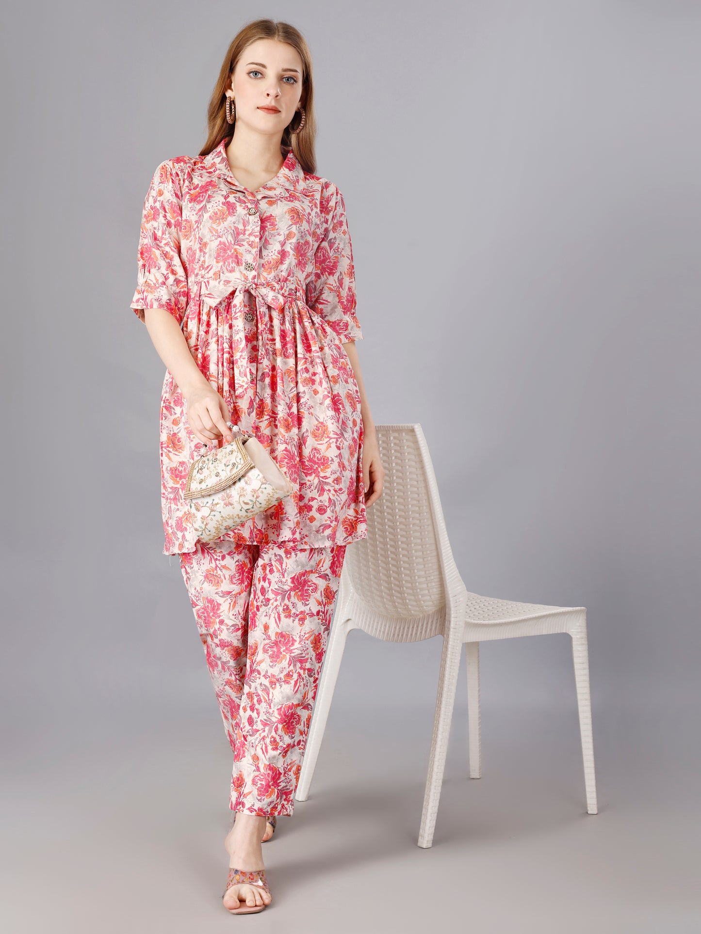 Charming Pink Floral Printed Cotton Co-Ord Set