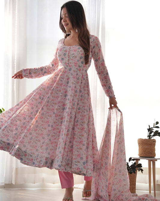Women's Pink Color Fully Flair With Digital Printed Anarkali Suit