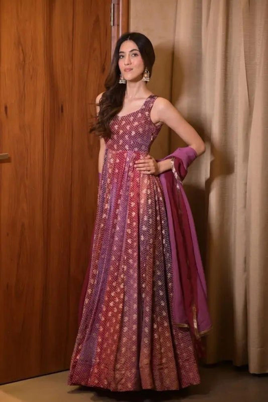 Pink Color Jimmy Chu Organza Silk Long Gown With Dupatta