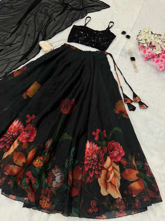 Black Color Party Wear Ready Made Lehenga Choli