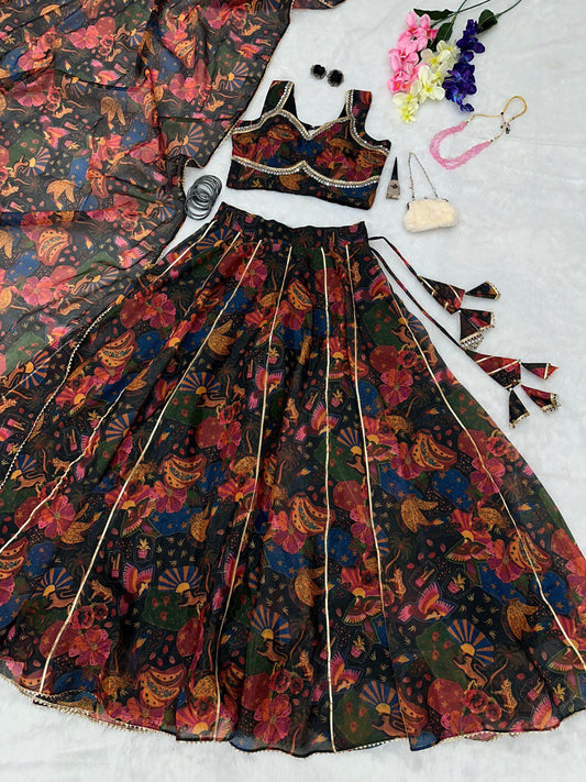 Multi Color Jimmy Chu Organza Silk Lehenga Choli