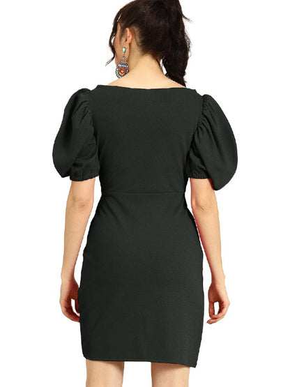 Black Colour Body Cone Dresses Puff Sleeve For Women