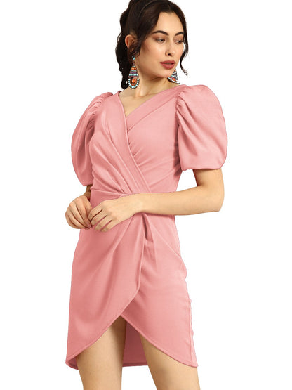 Peach Colour Body Cone Dresses Puff Sleeve For Women
