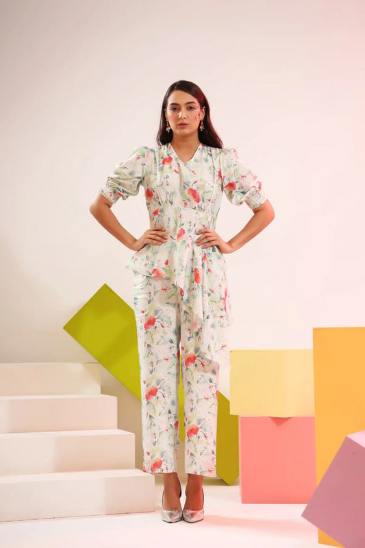 OFF White Floral Co-Ord Set For Women