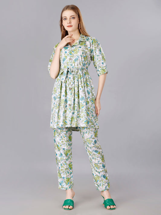 Amazing Green Floral Printed Cotton Co-Ord Set