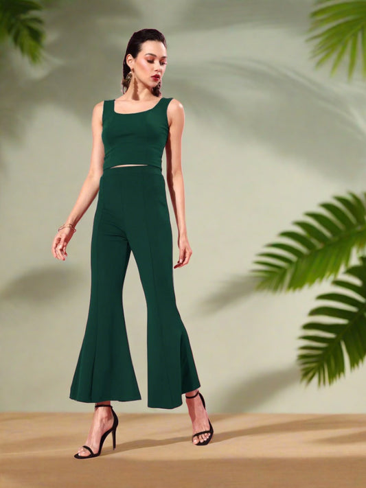 Green Colour Top With Palazzo Set For Women