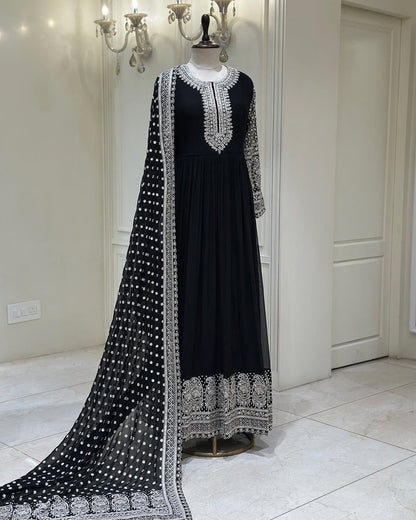Black Gown With Dupatta For Wedding 