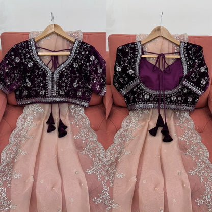 Peach Color Heavy Saree With Blouse 