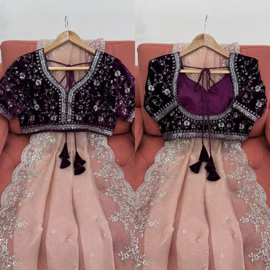 Peach Color Heavy Saree With Blouse 