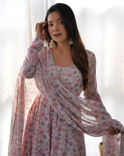 Women's Pink Color Fully Flair With Digital Printed Anarkali Suit