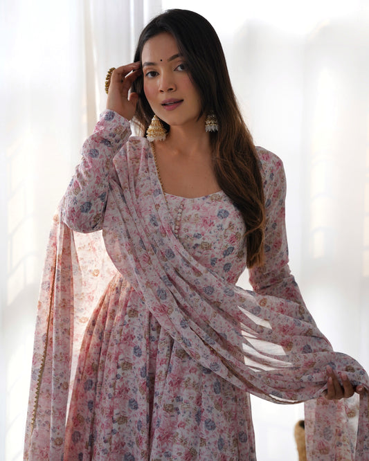 Women's Pink Color Fully Flair With Digital Printed Anarkali Suit