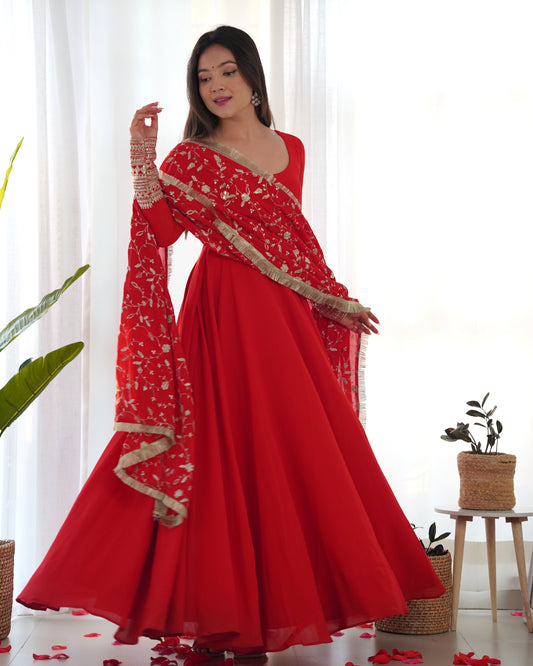 Red Color Heavy Soft Georgette With Sequence Work Long Gown With Dupatta