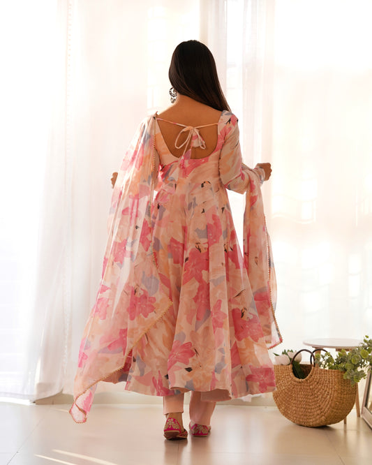 Pink Color Faux Georgette With Floral Print Anarkali Suit
