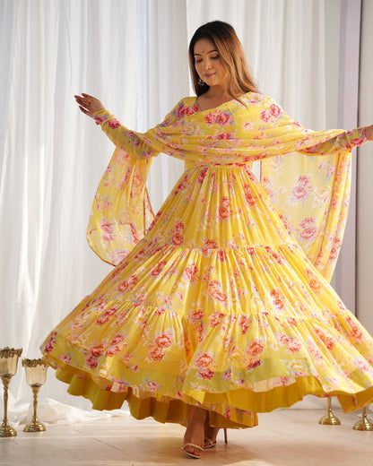 Yellow Color DIgital Printed Long Anarkali Suit For Women