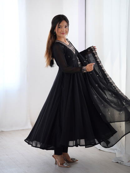 Black Color Heavy Soft Georgette With Embroidery Work Anarkali Gown
