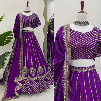 Purple embroidered traditional Wear Lehenga