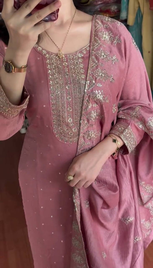 Light Pink Sequence Work Suit 