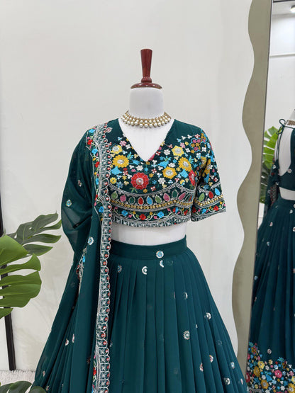 Rama Green Color Wedding Wear Lehenga.