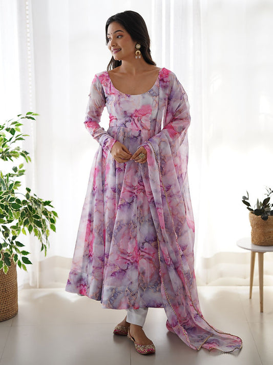 Charming Heavy Pure Soft Organza Silk Digital Printed Long Anarkali Suit