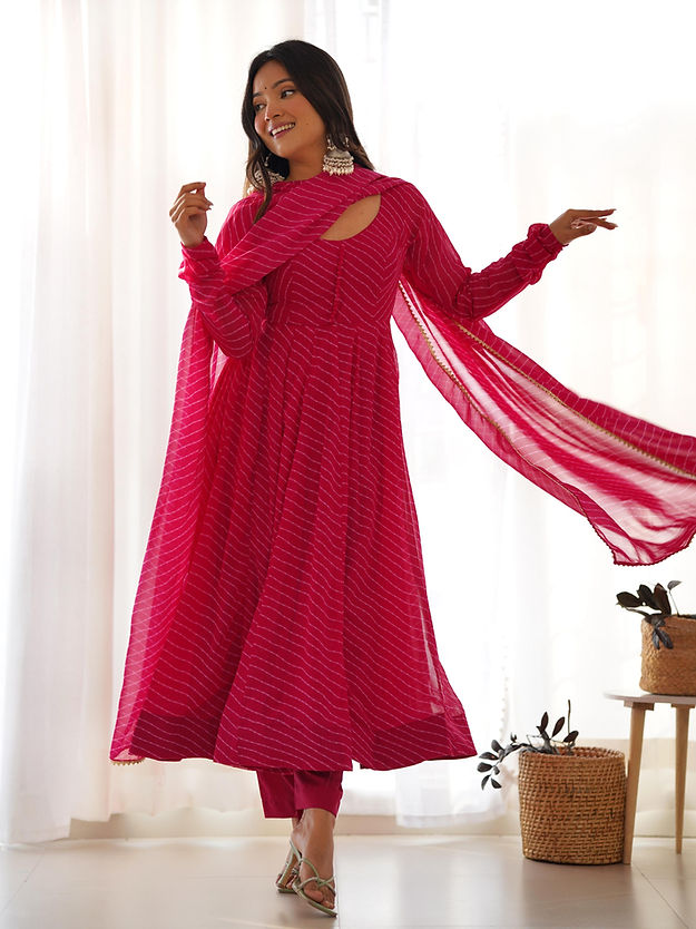 Rani Pink Colour Georgette Wear Long Anarkali Suit