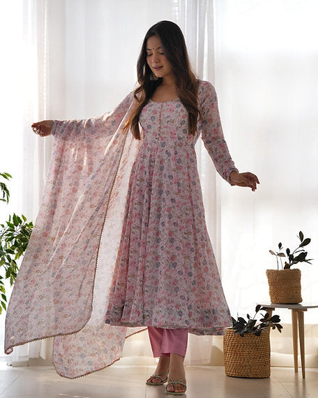 Designer Soft Organza Silk Digital Printed Anarkali Suit