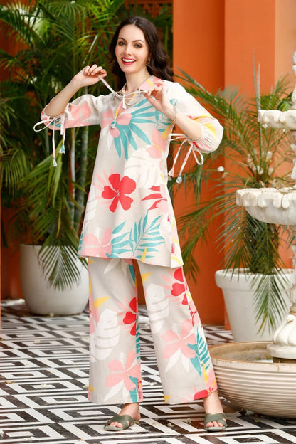 Charming Floral Printed Cotton Co-Ord Set For Women