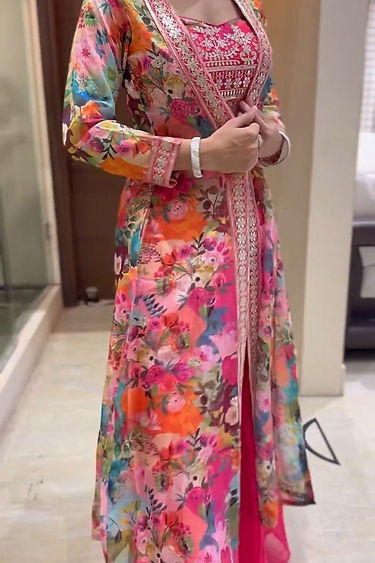 Classy Pink Colour Indowestern Plazzo With Long Shrug