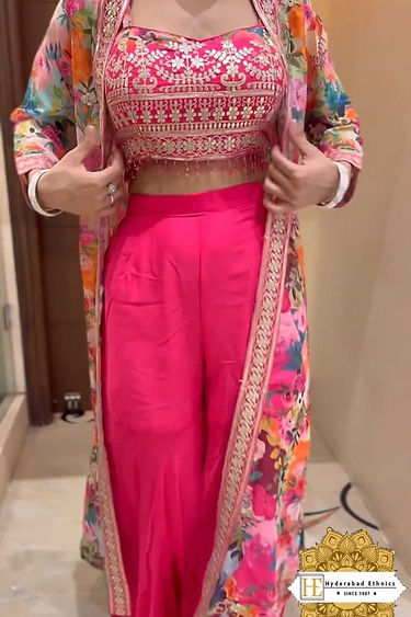 Classy Pink Colour Indowestern Plazzo With Long Shrug