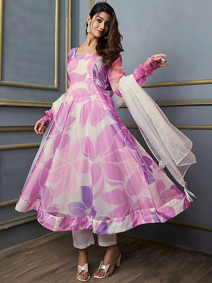 Pink Colour Georgette With Designer Print Gown