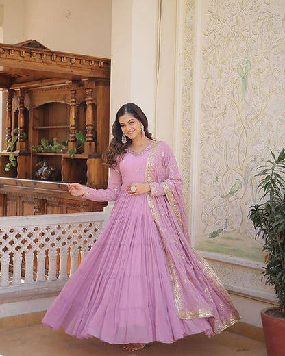 Pink Colour Heavy Georgette Ruffle Flair Anarkali Gown