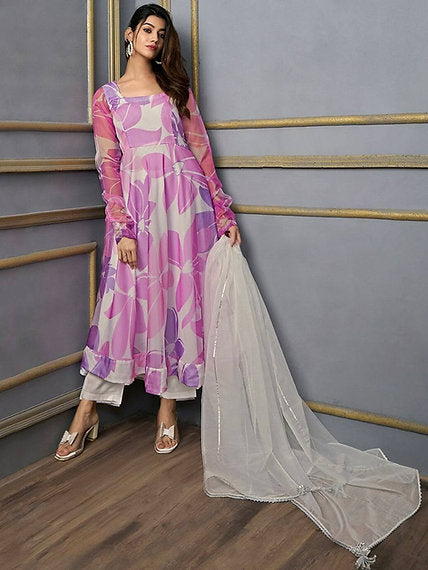 Pink Colour Georgette With Designer Print Gown