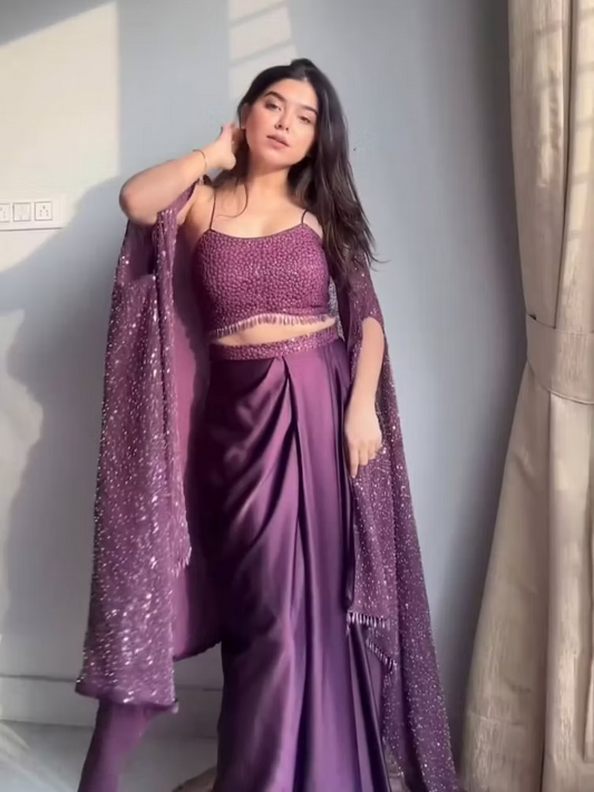 Stylish Wine Colour Indo western Dhoti Suit With Shrug