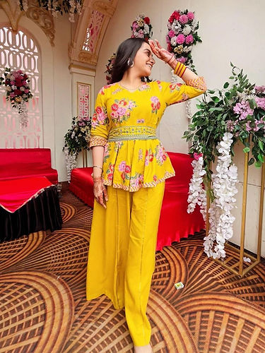 Trending Party Wear Yellow Colour Shrug with Palazzo