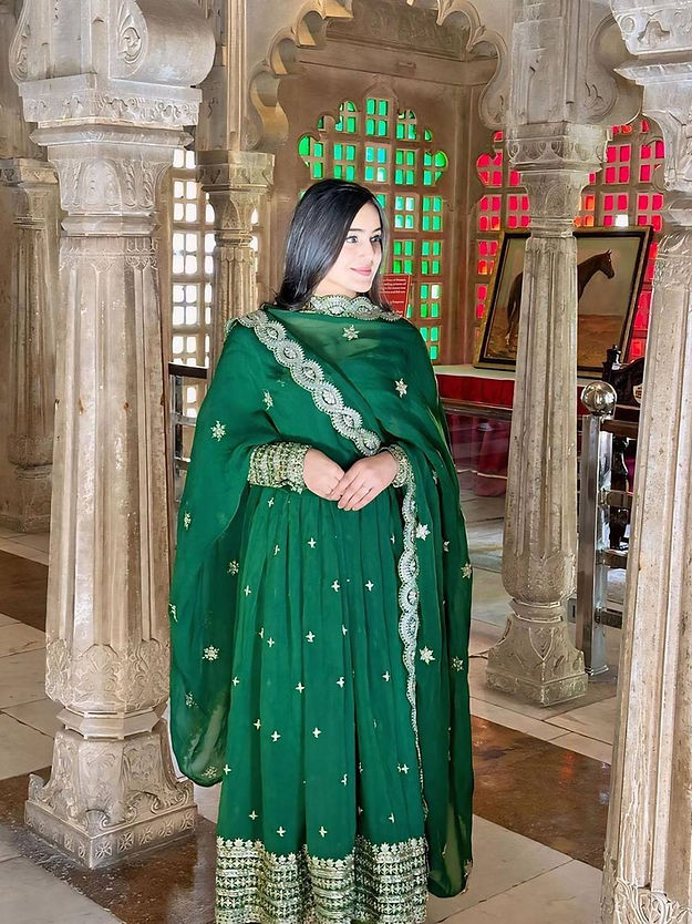 Dark Green Colour Foux Gorgette Anarkali Gown