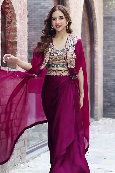 Wedding Wear Wine Colour Indowestern Dhoti Suit With Shrug in Sequence Work