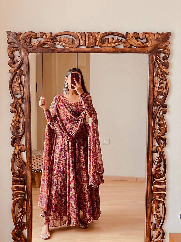 Maroon Colour Georgette With Floral Digital Printed Gown