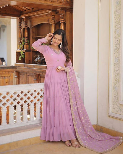 Pink Colour Heavy Georgette Ruffle Flair Anarkali Gown