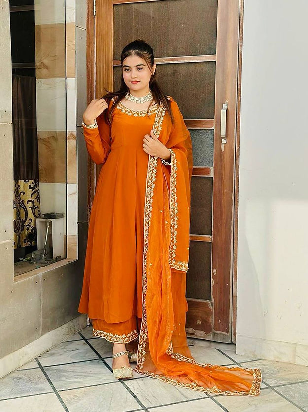 Orange Colour Faux Georgette Anarkali Suit