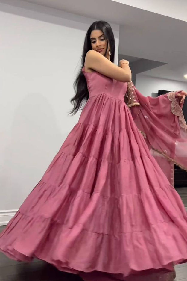 Beautiful Pink Colour Gown in Foux Georgette Ruffle Style