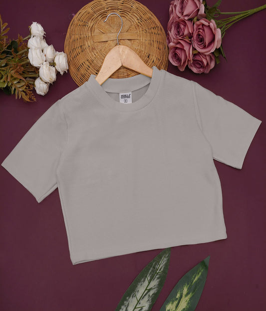 Women Solid Round Neck Cotton Blend Grey T-Shirt